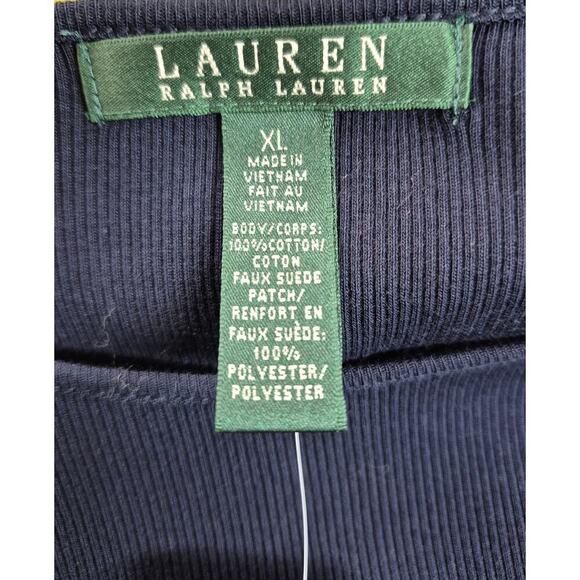 NWT LRL Lauren Ralph Lauren Ribbed Navy Blue Top Elbow Sleeves Sz XL - Picture 6 of 6